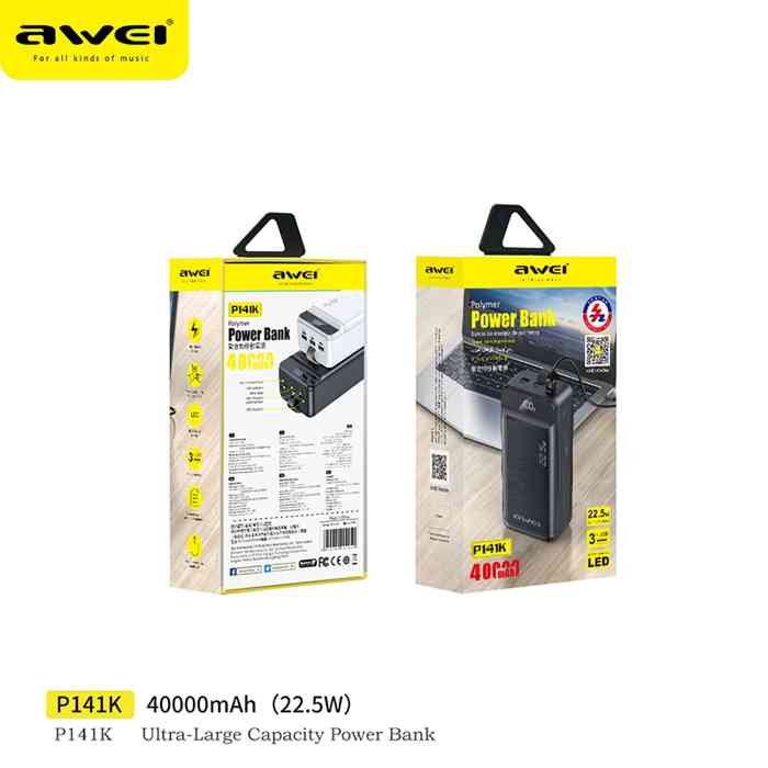 Awei P141k ultra-large capacity 40000mah 22.5w power bank